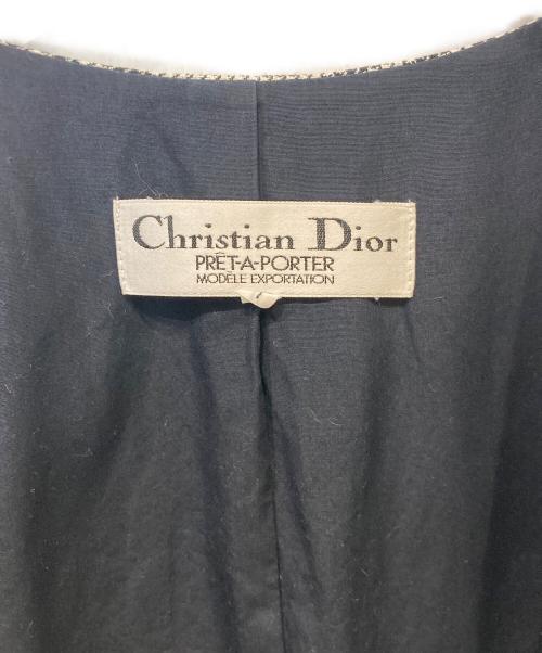 Christian Dior（クリスチャン ディオール）Christian Dior (クリスチャン ディオール) ノーカラージャケット ブラック×ホワイト サイズ:7の古着・服飾アイテム