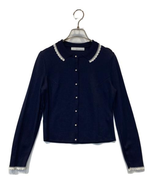 Jolie mignon（ジョリ―ミニョン）JOLIE MIGNON (ジョリ―ミニョン) ストレッチ 編み襟付きカーディガン JM2245BC ネイビー サイズ:38の古着・服飾アイテム