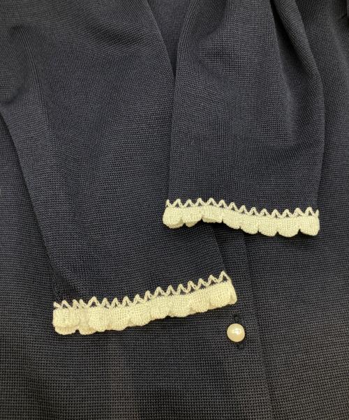 Jolie mignon（ジョリ―ミニョン）JOLIE MIGNON (ジョリ―ミニョン) ストレッチ 編み襟付きカーディガン JM2245BC ネイビー サイズ:38の古着・服飾アイテム