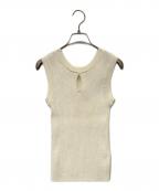 CLANEクラネ）の古着「SHOULDER PADS POLO KNIT TOPS ショルダー パッズ ポロ ニット トップス 18106-2192」｜アイボリー