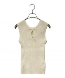 CLANE（クラネ）の古着「SHOULDER PADS POLO KNIT TOPS ショルダー パッズ ポロ ニット トップス 18106-2192」｜アイボリー