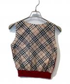 BURBERRY BLUE LABELバーバリー ブルー レーベル）の古着「ニット切替ブラウス　FBF45-853」｜ベージュ×レッド