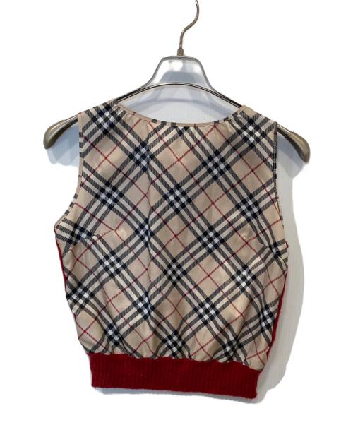 BURBERRY BLUE LABEL（バーバリー ブルー レーベル）BURBERRY BLUE LABEL (バーバリー ブルー レーベル) ニット切替ブラウス　FBF45-853 ベージュ×レッド サイズ:Mの古着・服飾アイテム