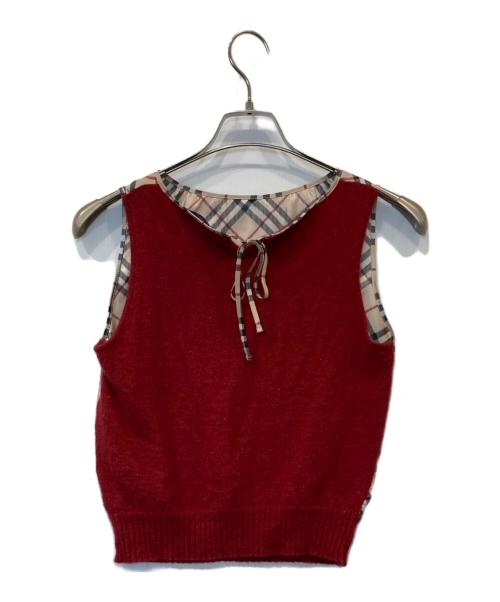 BURBERRY BLUE LABEL（バーバリー ブルー レーベル）BURBERRY BLUE LABEL (バーバリー ブルー レーベル) ニット切替ブラウス　FBF45-853 ベージュ×レッド サイズ:Mの古着・服飾アイテム