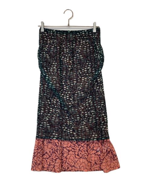 DRIES VAN NOTEN（ドリスヴァンノッテン）DRIES VAN NOTEN (ドリスヴァンノッテン) 総柄レイヤードメッシュスカート グリーン×ピンク サイズ:Sの古着・服飾アイテム