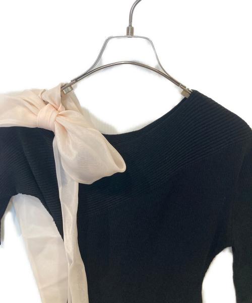 Snidel（スナイデル）Snidel (スナイデル) ショルダーリボンアシメニットワンピ ブラック サイズ:F 未使用品の古着・服飾アイテム