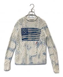 POLO RALPH LAUREN（ポロ・ラルフローレン）の古着「星条旗インディゴケーブルニット」｜ホワイト