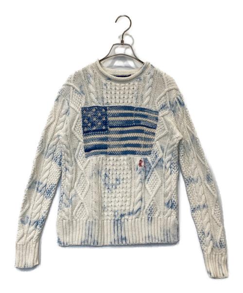 POLO RALPH LAUREN（ポロ・ラルフローレン）POLO RALPH LAUREN (ポロ・ラルフローレン) 星条旗インディゴケーブルニット ホワイト サイズ:XSの古着・服飾アイテム