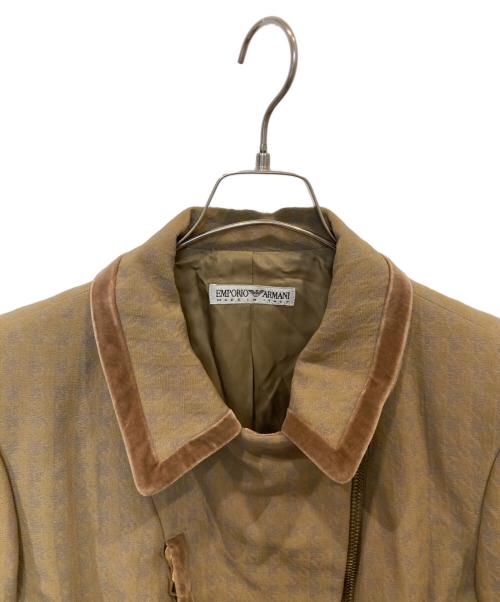 EMPORIO ARMANI（エンポリオ アルマーニ）EMPORIO ARMANI (エンポリオ アルマーニ) ベルベットトリムライダースジャケット ブラウン サイズ:44の古着・服飾アイテム