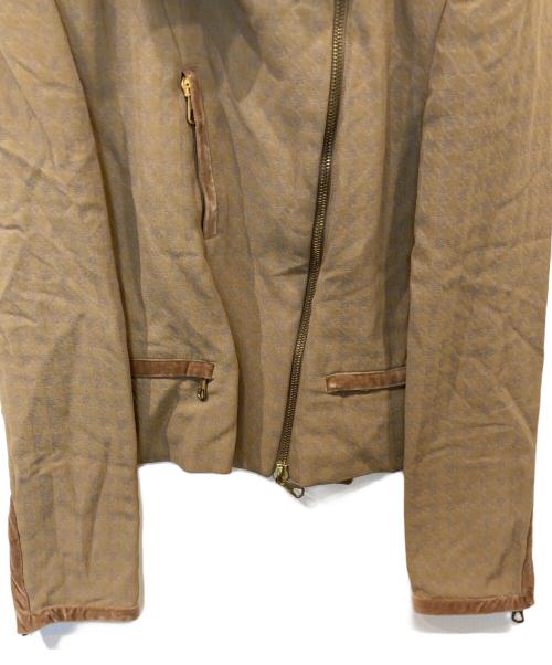 EMPORIO ARMANI（エンポリオ アルマーニ）EMPORIO ARMANI (エンポリオ アルマーニ) ベルベットトリムライダースジャケット ブラウン サイズ:44の古着・服飾アイテム