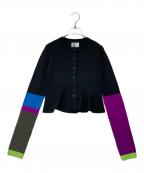 OMMOオーエムエムオー）の古着「BLOCKING PEPLUM KT CD ブロッキング ペプラム ニット カーディガン 882540509401」｜ブラック