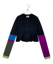 OMMO（オーエムエムオー）の古着「BLOCKING PEPLUM KT CD ブロッキング ペプラム ニット カーディガン 882540509401」｜ブラック