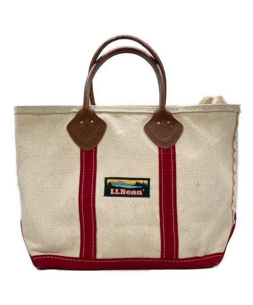 L.L.Bean（エルエルビーン）L.L.Bean (エルエルビーン) レザーハンドルキャンバストートバッグ レッド×ベージュの古着・服飾アイテム