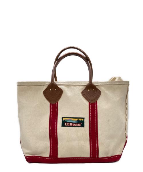 L.L.Bean（エルエルビーン）L.L.Bean (エルエルビーン) レザーハンドルキャンバストートバッグ レッド×ベージュの古着・服飾アイテム