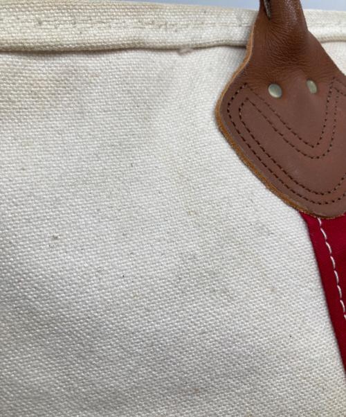 L.L.Bean（エルエルビーン）L.L.Bean (エルエルビーン) レザーハンドルキャンバストートバッグ レッド×ベージュの古着・服飾アイテム