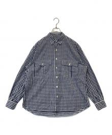 Porter Classic（ポータークラシック）の古着「ROLL UP GINGHAM CHECK SHIRT ロールアップ ギンガムチェック シャツ」｜ネイビー×ホワイト