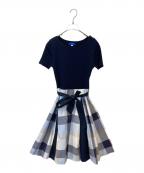 BLUE LABEL CRESTBRIDGEブルーレーベルクレストブリッジ）の古着「チェックドッキングワンピース」｜ネイビー