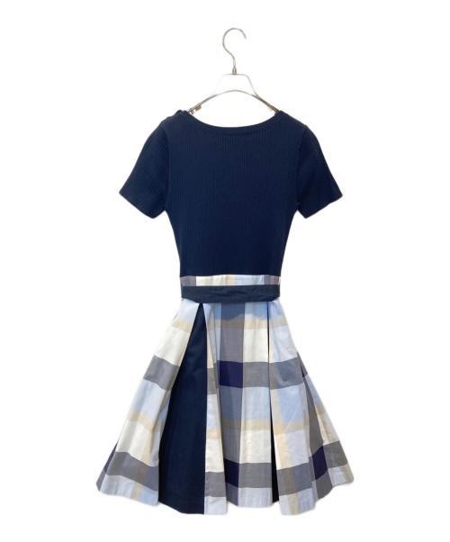BLUE LABEL CRESTBRIDGE（ブルーレーベルクレストブリッジ）BLUE LABEL CRESTBRIDGE (ブルーレーベルクレストブリッジ) チェックドッキングワンピース ネイビー サイズ:36の古着・服飾アイテム
