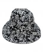 stussyステューシー）の古着「グラフィックバケットハット」｜ホワイト×ブラック