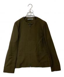 theory luxe（セオリーリュクス）の古着「ノーカラージップジャケット 03-0104135」｜オリーブ