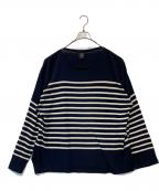 goldゴールド）の古着「COTTON / SILK KNIT PANEL BORDER BOAT NECK OVER SIZE SHIRT　GL90214」｜ネイビー