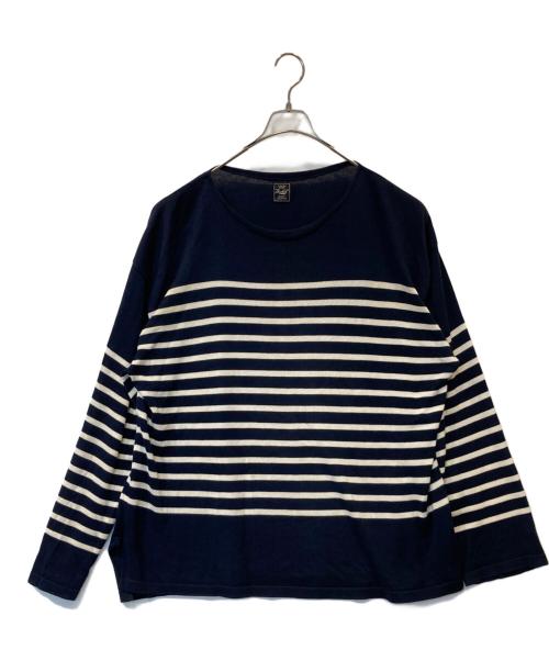gold（ゴールド）GOLD (ゴールド) COTTON / SILK KNIT PANEL BORDER BOAT NECK OVER SIZE SHIRT　GL90214 ネイビー サイズ:Lの古着・服飾アイテム
