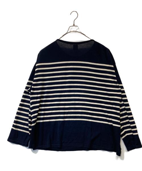 gold（ゴールド）GOLD (ゴールド) COTTON / SILK KNIT PANEL BORDER BOAT NECK OVER SIZE SHIRT　GL90214 ネイビー サイズ:Lの古着・服飾アイテム