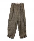 CAHLUMNカウラム）の古着「French Linen Tweed 1 Tuck Trousers フレンチ リネン ツイード ワンタック トラウザーズ 1043390900064」｜グレー