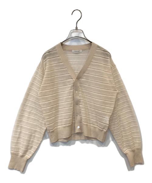 MACPHEE（マカフィー）MACPHEE (マカフィー) シアーヤーンボーダー Vネックカーディガン 12024202403 ベージュ サイズ:Sの古着・服飾アイテム