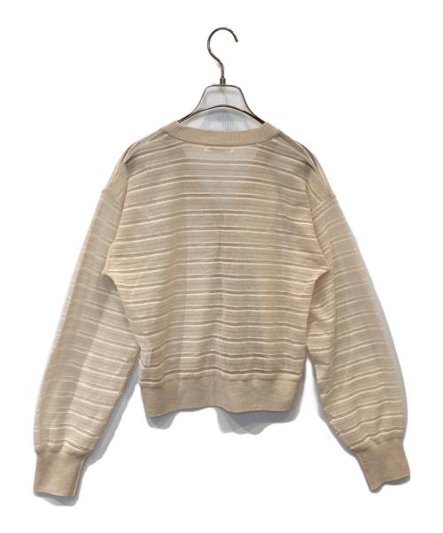 MACPHEE（マカフィー）MACPHEE (マカフィー) シアーヤーンボーダー Vネックカーディガン 12024202403 ベージュ サイズ:Sの古着・服飾アイテム