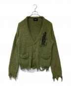 GRANCYグランシー）の古着「Damage Boucle Knit Cardigan ダメージ ブークレ ニット カーディガン GRAcd934」｜グリーン