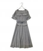 HER LIP TOハーリップトゥ）の古着「Classic Tweed Belted Dress 1222305051」｜ブルー