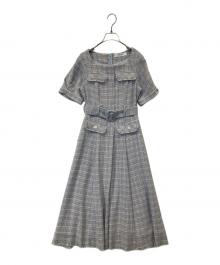 HER LIP TO（ハーリップトゥ）の古着「Classic Tweed Belted Dress 1222305051」｜ブルー