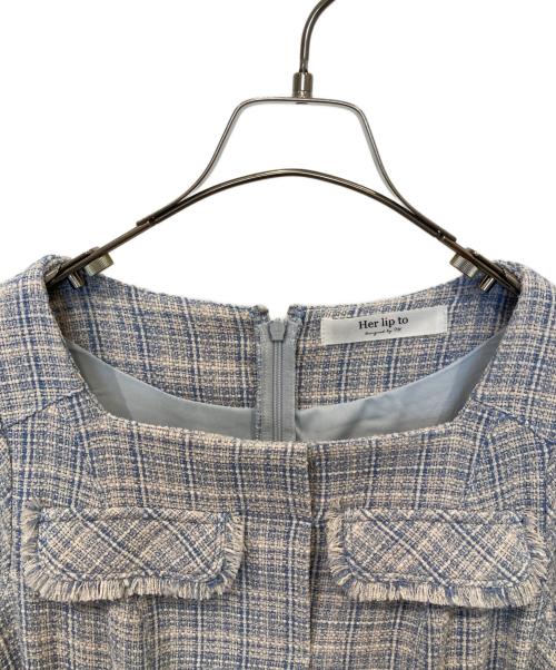 HER LIP TO（ハーリップトゥ）HER LIP TO (ハーリップトゥ) Classic Tweed Belted Dress 1222305051 ブルー サイズ:Sの古着・服飾アイテム