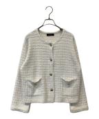 green label relaxingグリーンレーベルリラクシング）の古着「ミックス ツイード ノーカラー ニット ジャケット　3528-105-0801」｜アイボリー