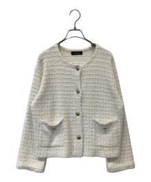 green label relaxing（グリーンレーベルリラクシング）の古着「ミックス ツイード ノーカラー ニット ジャケット　3528-105-0801」｜アイボリー