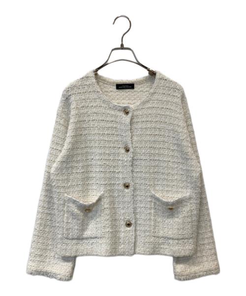 green label relaxing（グリーンレーベルリラクシング）green label relaxing (グリーンレーベルリラクシング) ミックス ツイード ノーカラー ニット ジャケット　3528-105-0801 アイボリー サイズ:FREEの古着・服飾アイテム