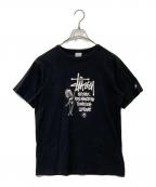 stussy×Championステューシー×チャンピオン）の古着「コラボTシャツ」｜ブラック