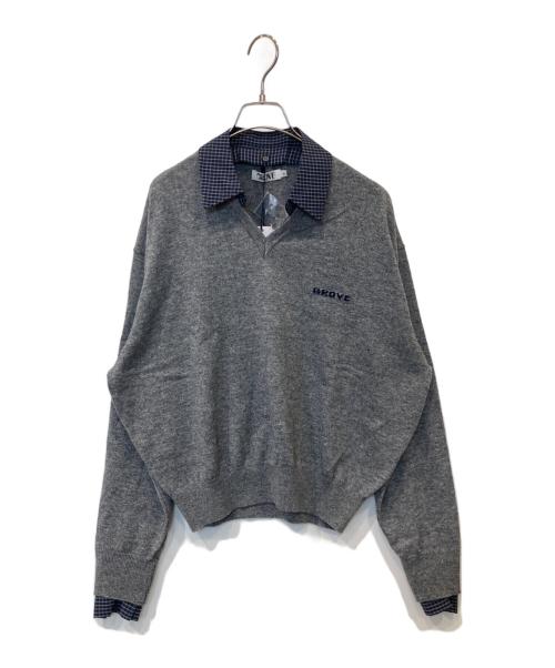 grove（グローブ）grove (グローブ) EVIE CHECK COLLAR KNIT エヴィ チェック カラー ニット グレー サイズ:FREE 未使用品の古着・服飾アイテム