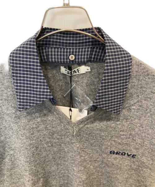 grove（グローブ）grove (グローブ) EVIE CHECK COLLAR KNIT エヴィ チェック カラー ニット グレー サイズ:FREE 未使用品の古着・服飾アイテム