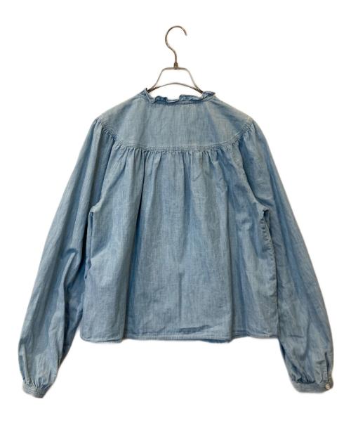 POLO RALPH LAUREN（ポロ・ラルフローレン）POLO RALPH LAUREN (ポロ・ラルフローレン) フリルトリム コットン シャンブレー シャツ スカイブルーの古着・服飾アイテム
