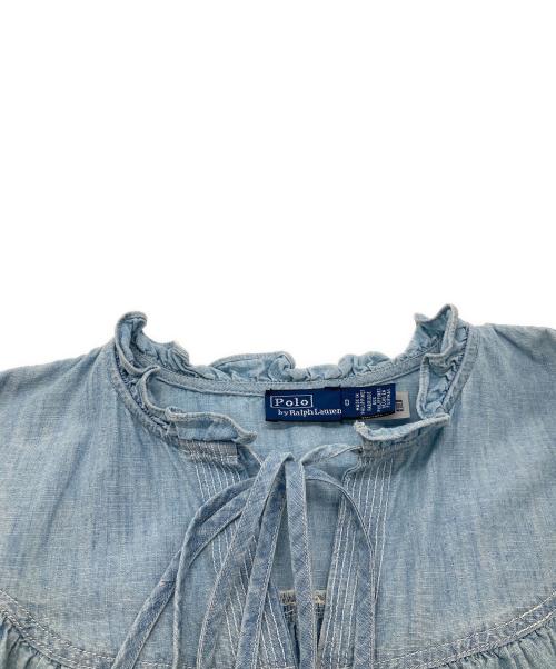 POLO RALPH LAUREN（ポロ・ラルフローレン）POLO RALPH LAUREN (ポロ・ラルフローレン) フリルトリム コットン シャンブレー シャツ スカイブルーの古着・服飾アイテム