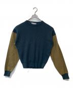 CristaSeyaクリスタセヤ）の古着「COTTON SWEATER WITH LEATHER PATCH　09PV-CO-PE」｜ネイビー