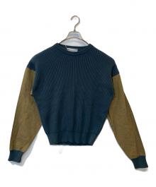 CristaSeya（クリスタセヤ）の古着「COTTON SWEATER WITH LEATHER PATCH　09PV-CO-PE」｜ネイビー