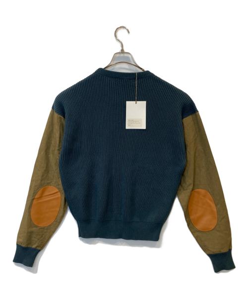 CristaSeya（クリスタセヤ）Cristaseya (クリスタセヤ) COTTON SWEATER WITH LEATHER PATCH　09PV-CO-PE ネイビー サイズ:Sの古着・服飾アイテム