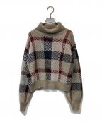 BLUE LABEL CRESTBRIDGEブルーレーベルクレストブリッジ）の古着「ヘアリークレストブリッジチェックジャカードタートルネック　55N14-809-42」｜ベージュ