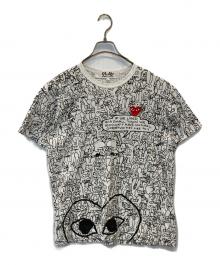 PLAY COMME des GARCONS（プレイコムデギャルソン）の古着「総柄プリントTシャツ　AZ-T156」｜ホワイト×ブラック