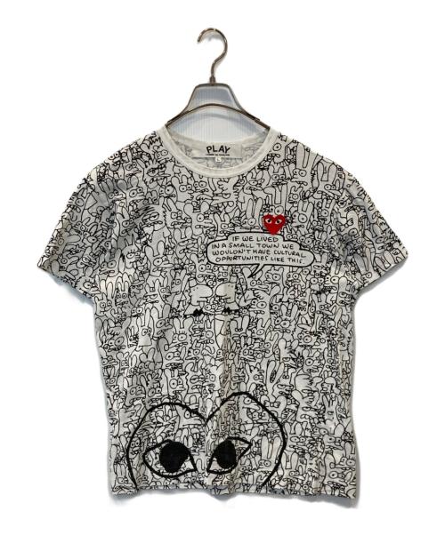 PLAY COMME des GARCONS（プレイコムデギャルソン）PLAY COMME des GARCONS (プレイコムデギャルソン) 総柄プリントTシャツ　AZ-T156 ホワイト×ブラック サイズ:Lの古着・服飾アイテム