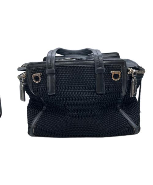 Salvatore Ferragamo（サルヴァトーレ フェラガモ）Salvatore Ferragamo (サルヴァトーレ フェラガモ) 編み込みハンドバッグ　DY-21 E451 ブラックの古着・服飾アイテム