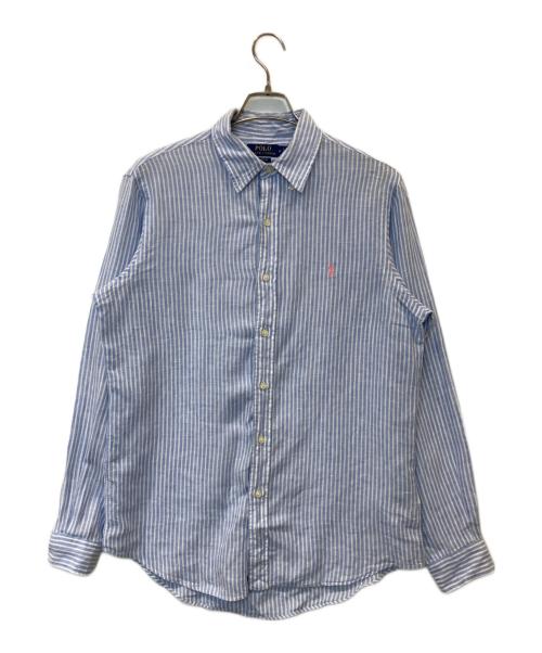 POLO RALPH LAUREN（ポロ・ラルフローレン）POLO RALPH LAUREN (ポロ・ラルフローレン) ストライプリネンシャツ スカイブルー サイズ:Mの古着・服飾アイテム